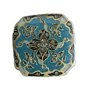 Vintage Enameled Geometric Green Black Sparkle Unique Design Floral Rare Brooch